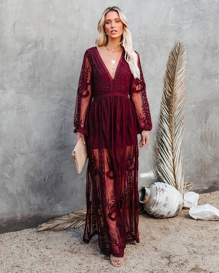 Jasmine | Chic Floral Lace Cocktail Maxi Dress with Slit