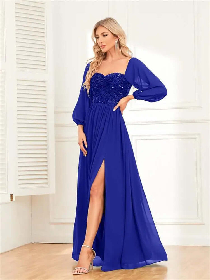 Jasmine | Polished Sequin Dress Off-Shoulder Evening Gown with High Slit