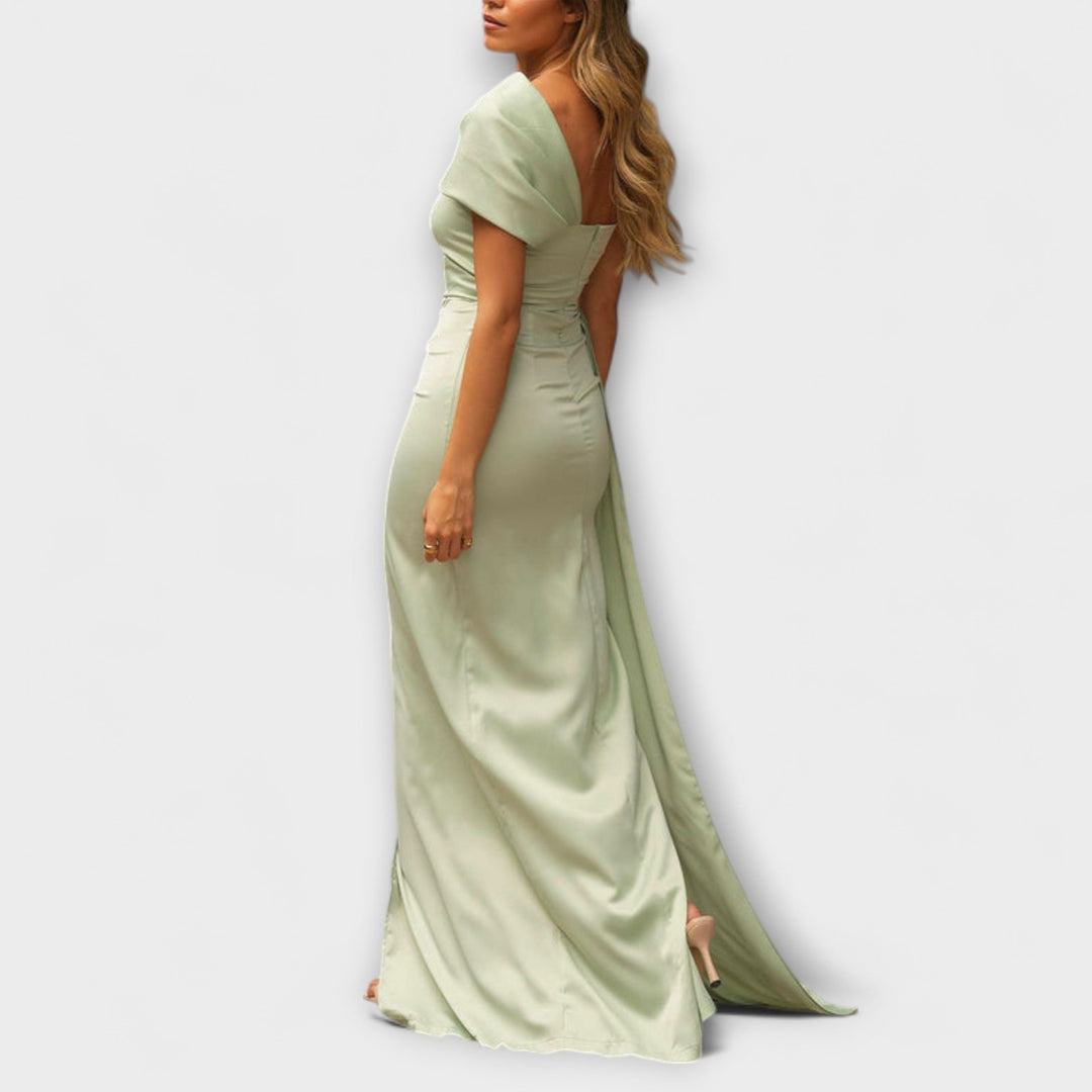 Jasmine | Refined One Shoulder Maxi Dress with Draped Satin Finish