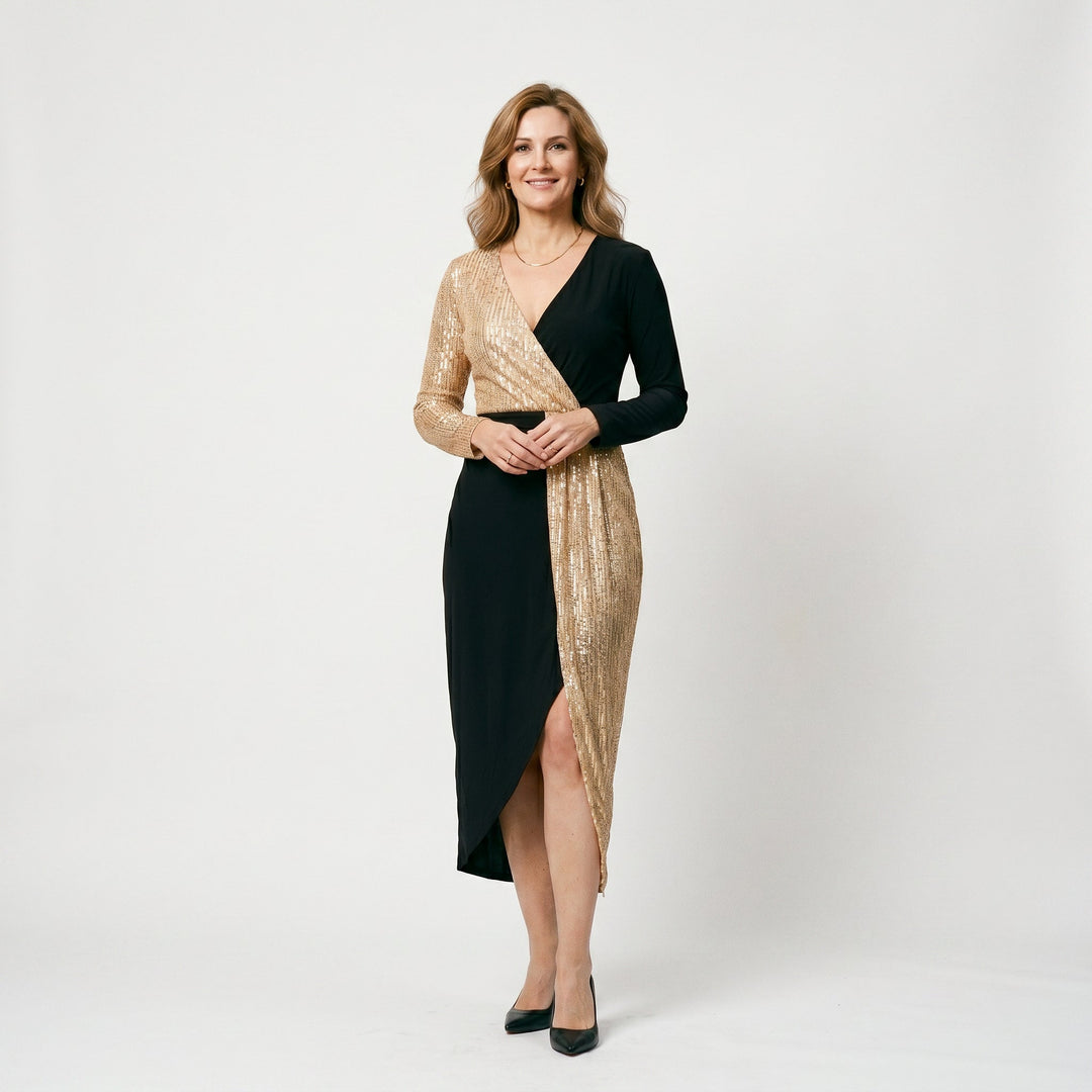 Jasmine | Sequin Wrap Cocktail Midi Dress