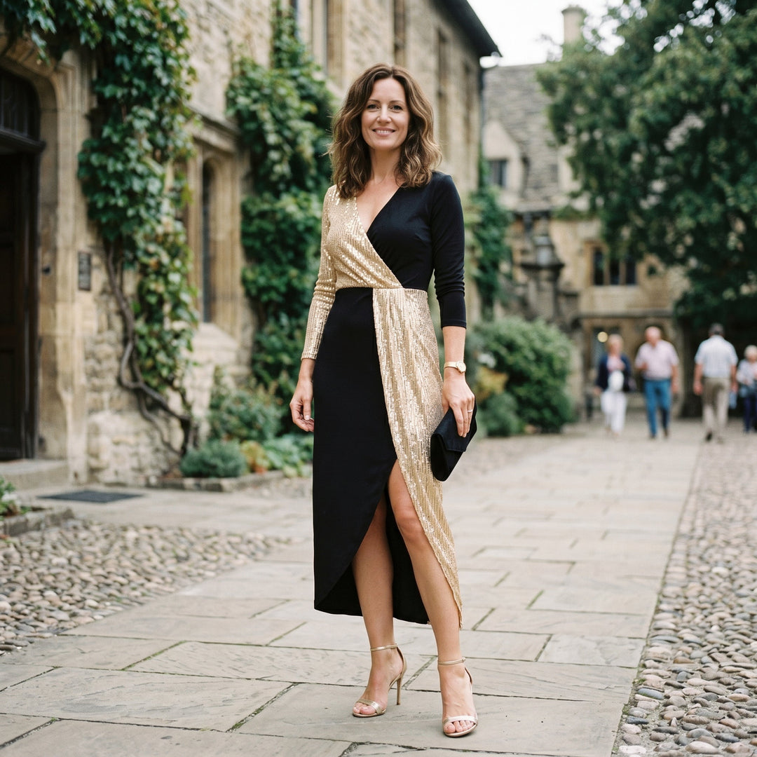 Jasmine | Sequin Wrap Cocktail Midi Dress