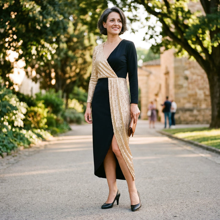 Jasmine | Sequin Wrap Cocktail Midi Dress