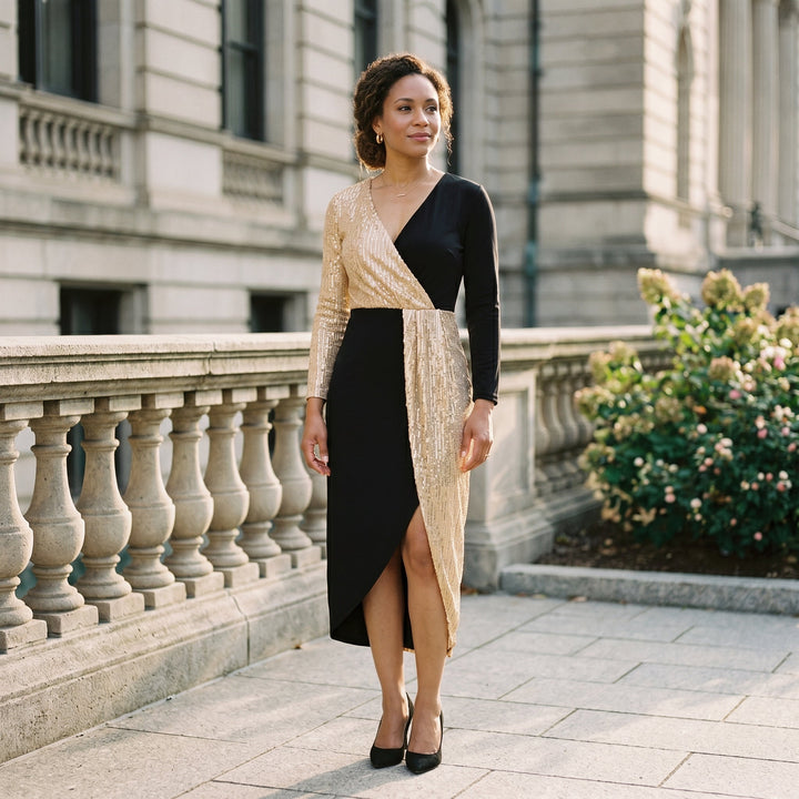 Jasmine | Sequin Wrap Cocktail Midi Dress