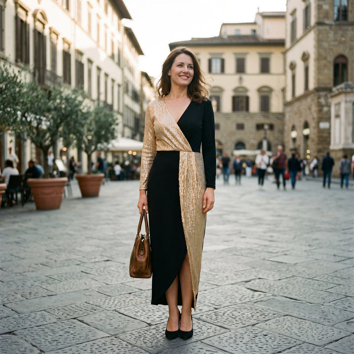 Jasmine | Sequin Wrap Cocktail Midi Dress