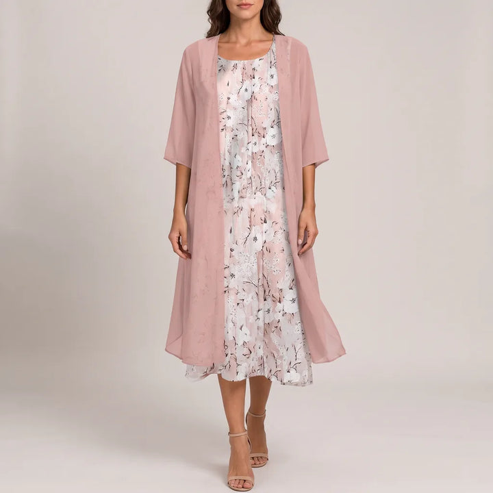 Jasmine | Sophisticated Floral Midi Summer Dresses with Overlay