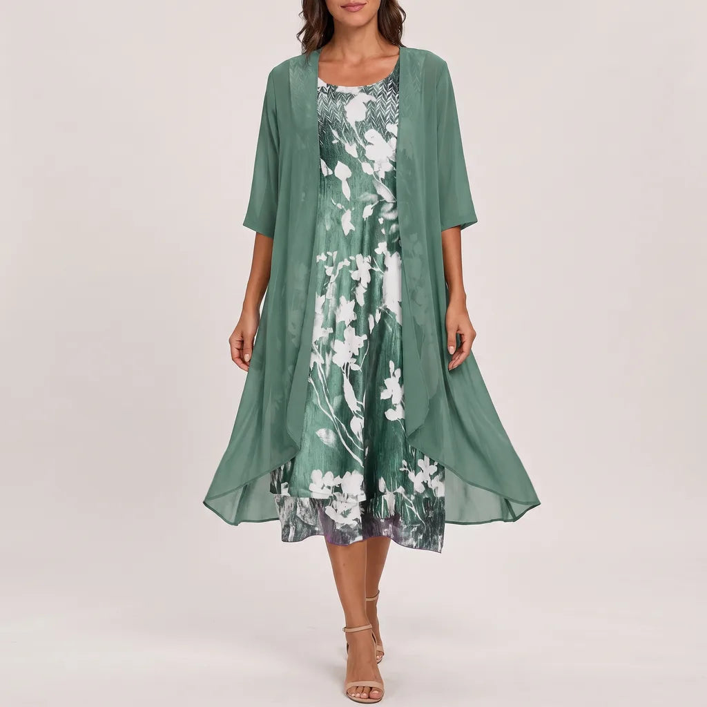 Jasmine | Sophisticated Floral Midi Summer Dresses with Overlay