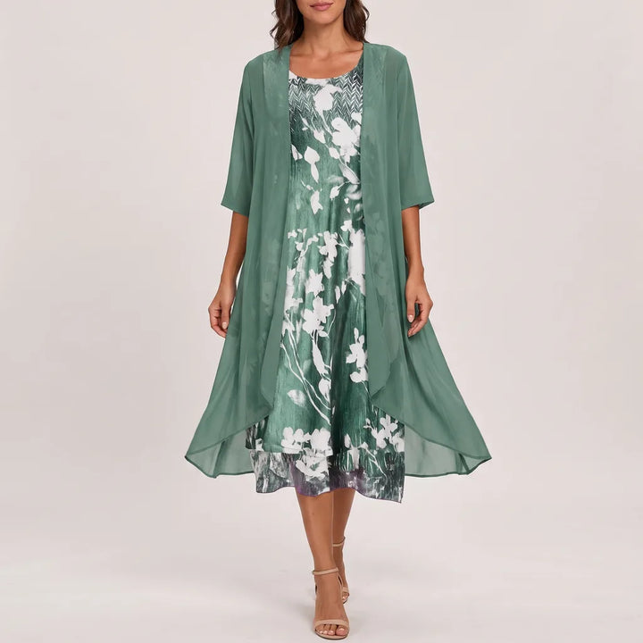Jasmine | Sophisticated Floral Midi Summer Dresses with Overlay