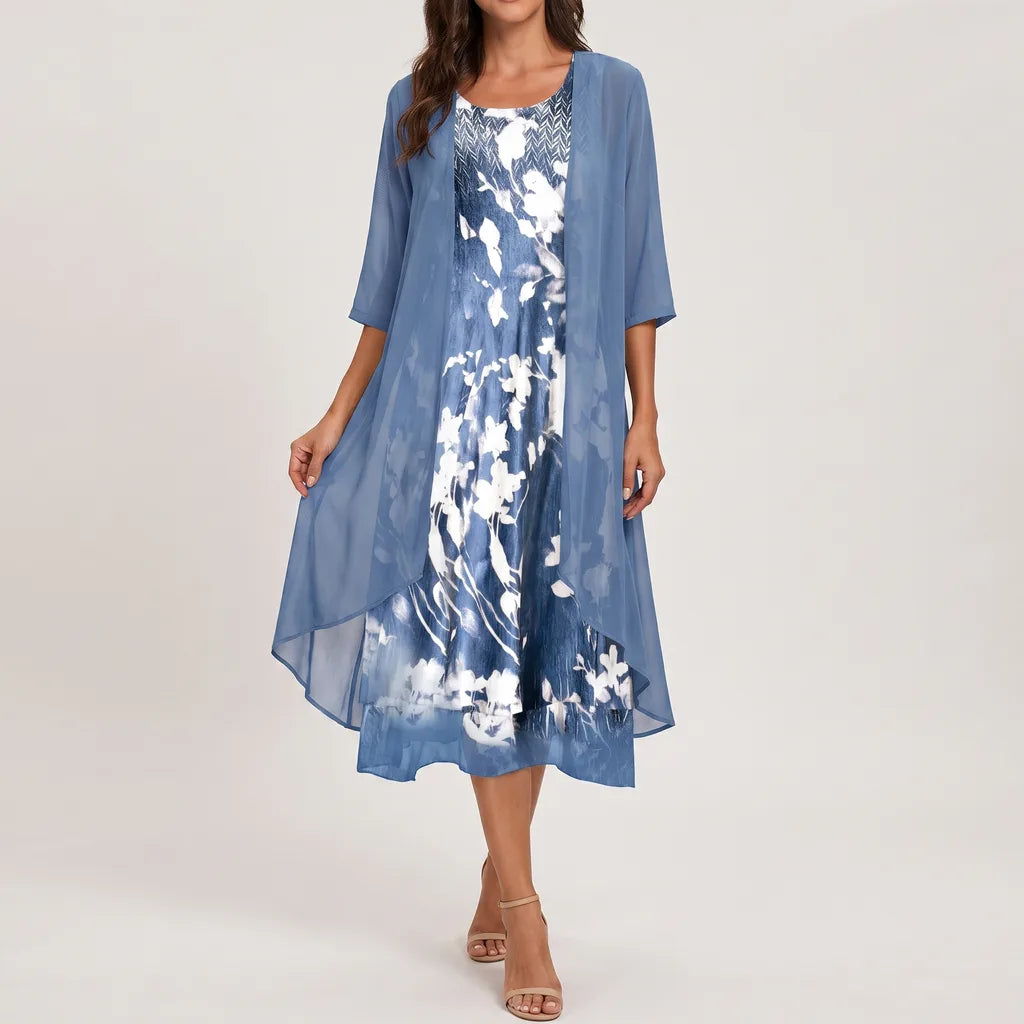 Jasmine | Sophisticated Floral Midi Summer Dresses with Overlay