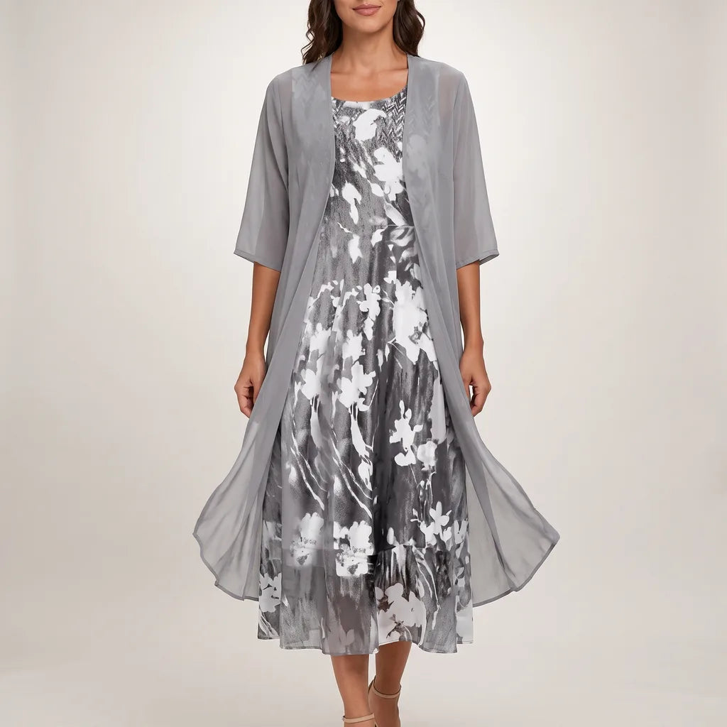 Jasmine | Sophisticated Floral Midi Summer Dresses with Overlay