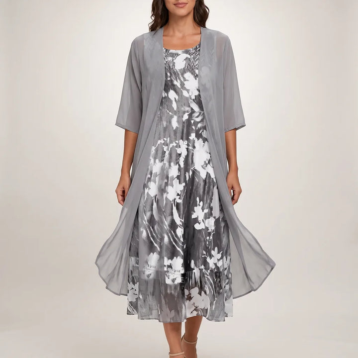 Jasmine | Sophisticated Floral Midi Summer Dresses with Overlay