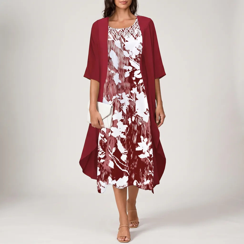 Jasmine | Sophisticated Floral Midi Summer Dresses with Overlay