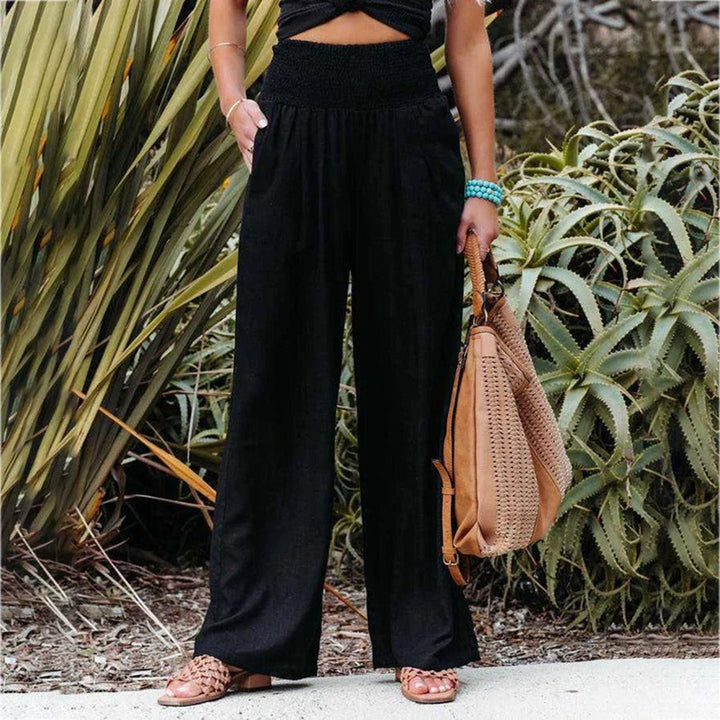 Jasmine | Timeless Wide Leg Linen Pants with Smocked Waist