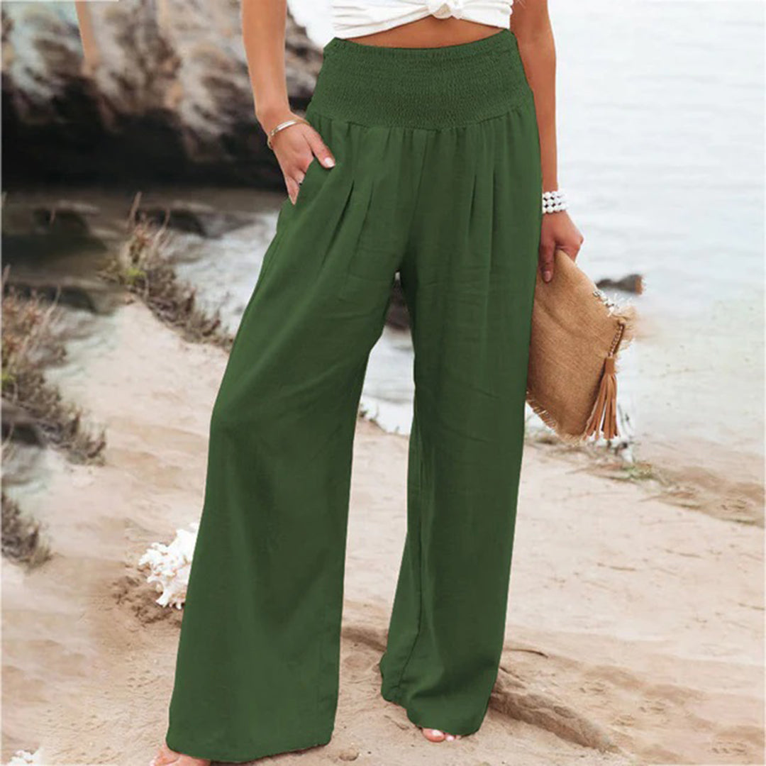 Jasmine | Timeless Wide Leg Linen Pants with Smocked Waist