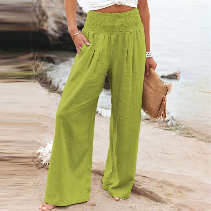 Jasmine | Timeless Wide Leg Linen Pants with Smocked Waist