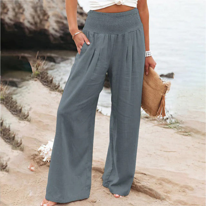 Jasmine | Timeless Wide Leg Linen Pants with Smocked Waist