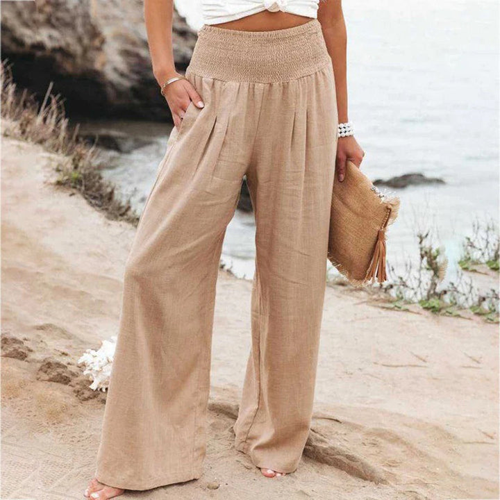 Jasmine | Timeless Wide Leg Linen Pants with Smocked Waist