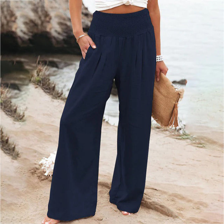 Jasmine | Timeless Wide Leg Linen Pants with Smocked Waist