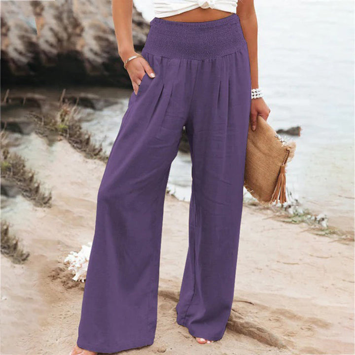 Jasmine | Timeless Wide Leg Linen Pants with Smocked Waist
