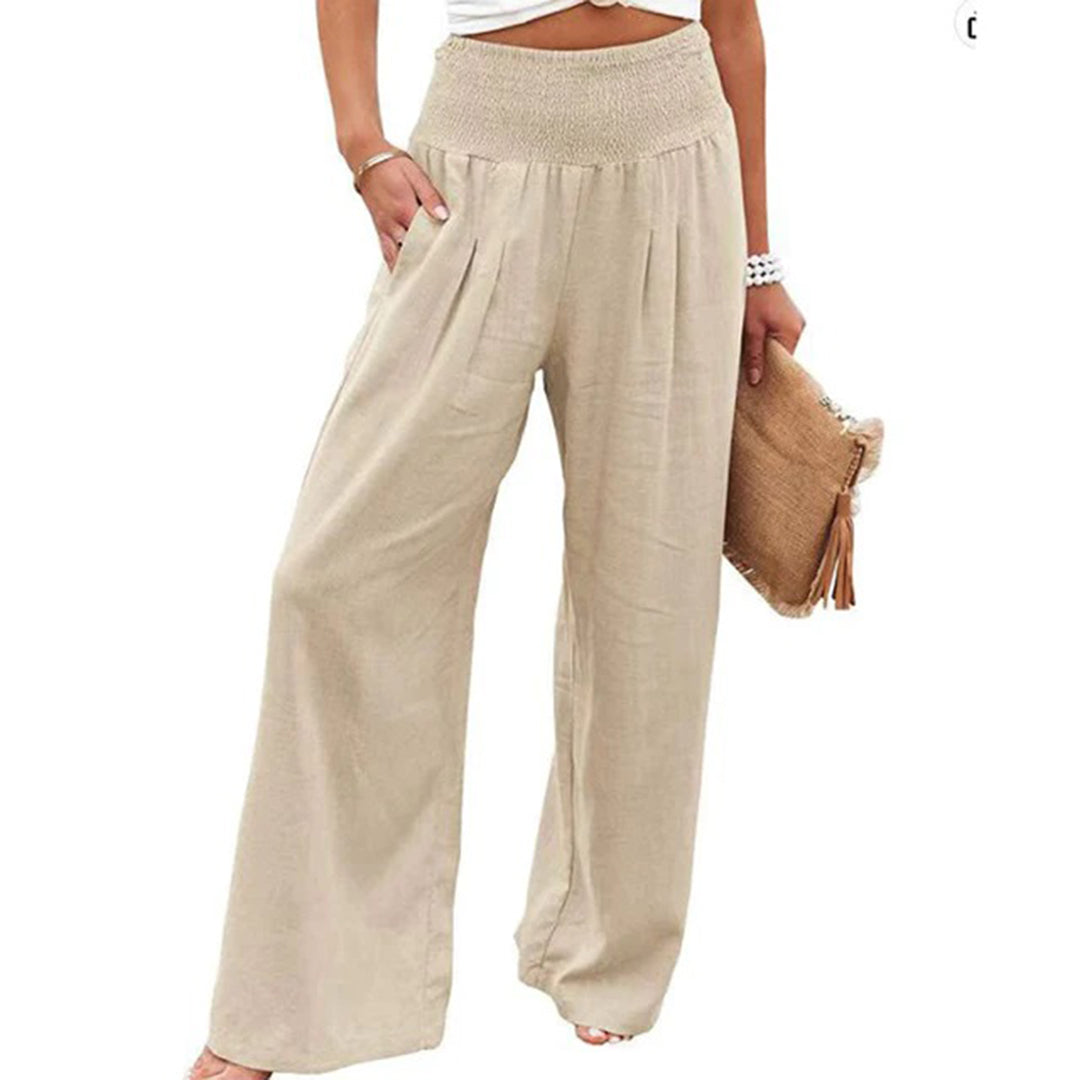 Jasmine | Timeless Wide Leg Linen Pants with Smocked Waist
