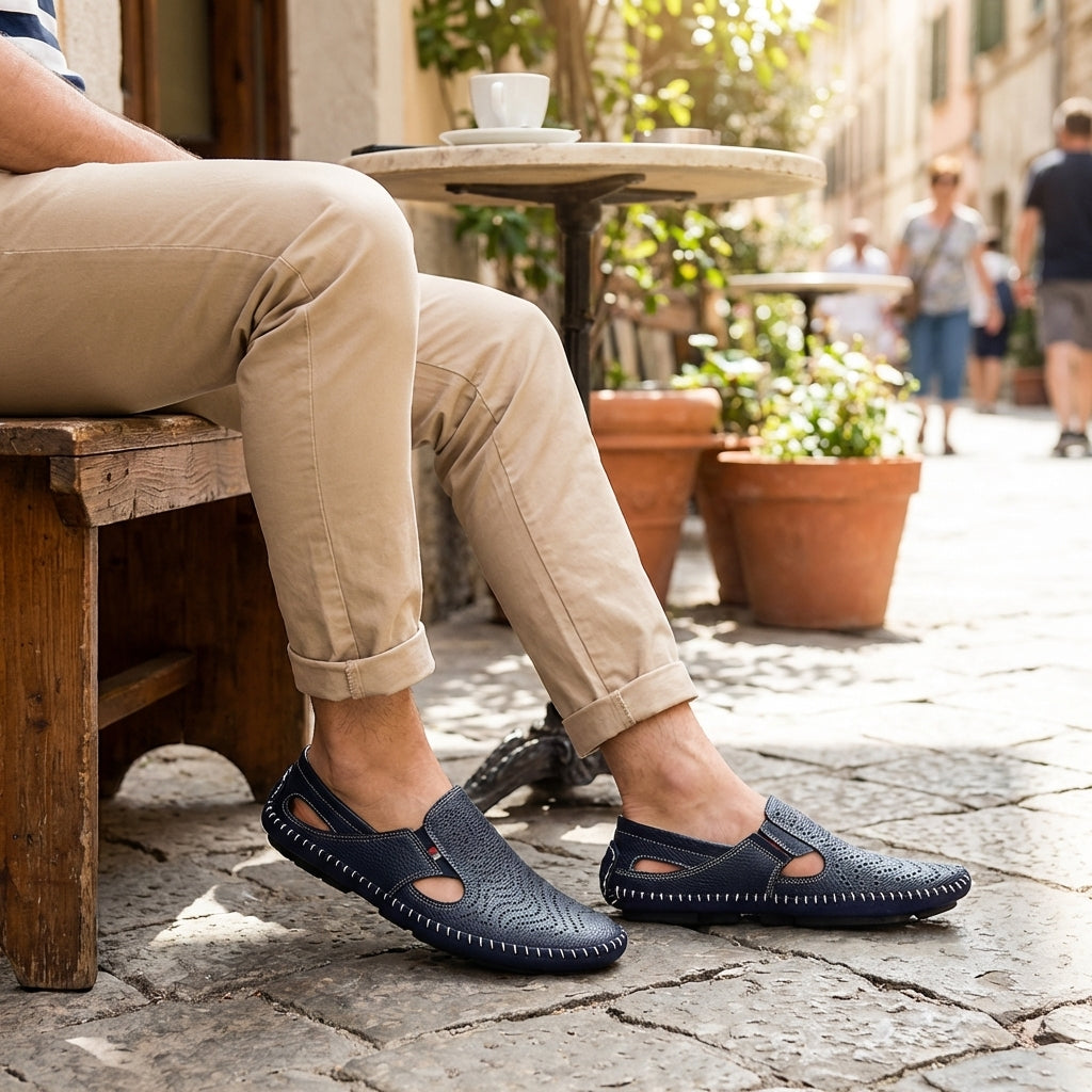 Jasper | Classic Perforated Men Slides with Woven Stitch Detail