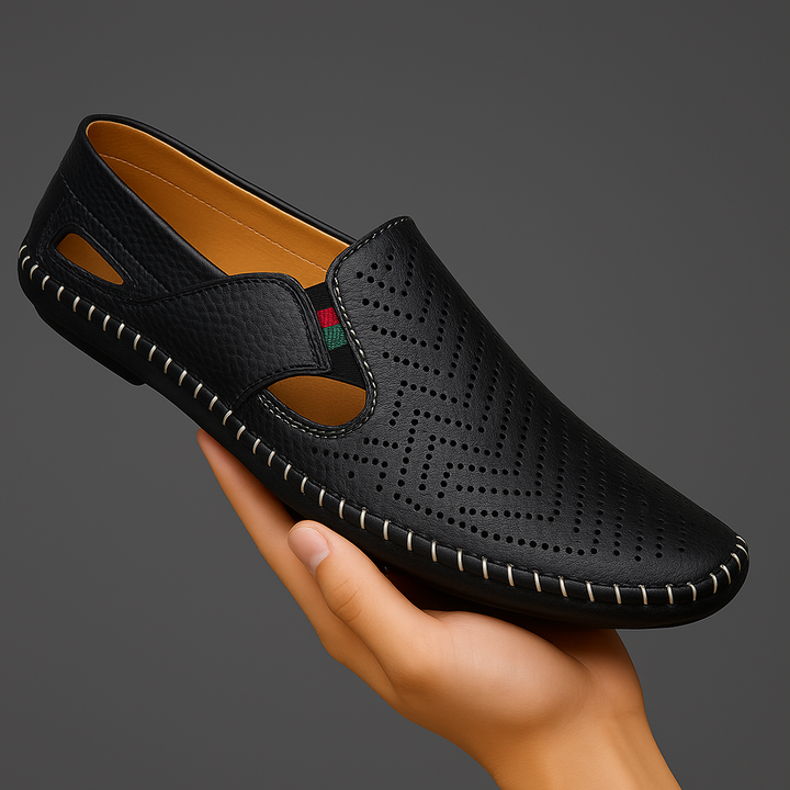 Jasper | Classic Perforated Men Slides with Woven Stitch Detail