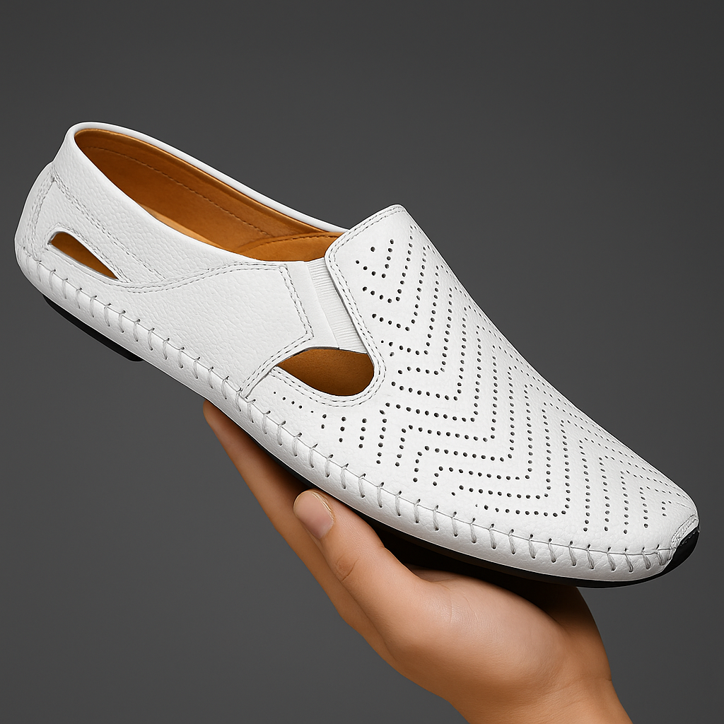 Jasper | Classic Perforated Men Slides with Woven Stitch Detail