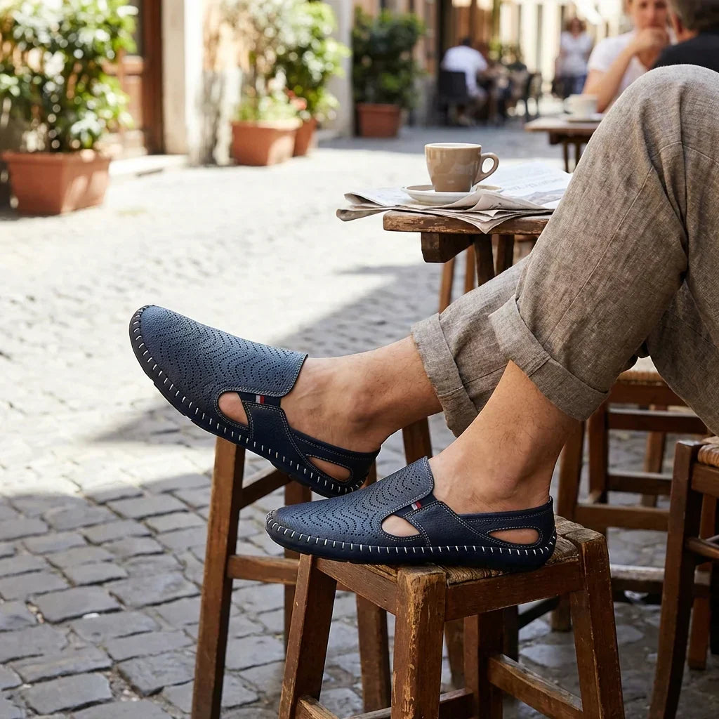 Jasper | Classic Perforated Men Slides with Woven Stitch Detail