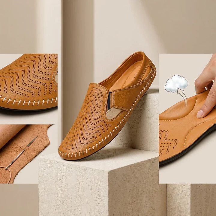 Jasper | Classic Perforated Men Slides with Woven Stitch Detail