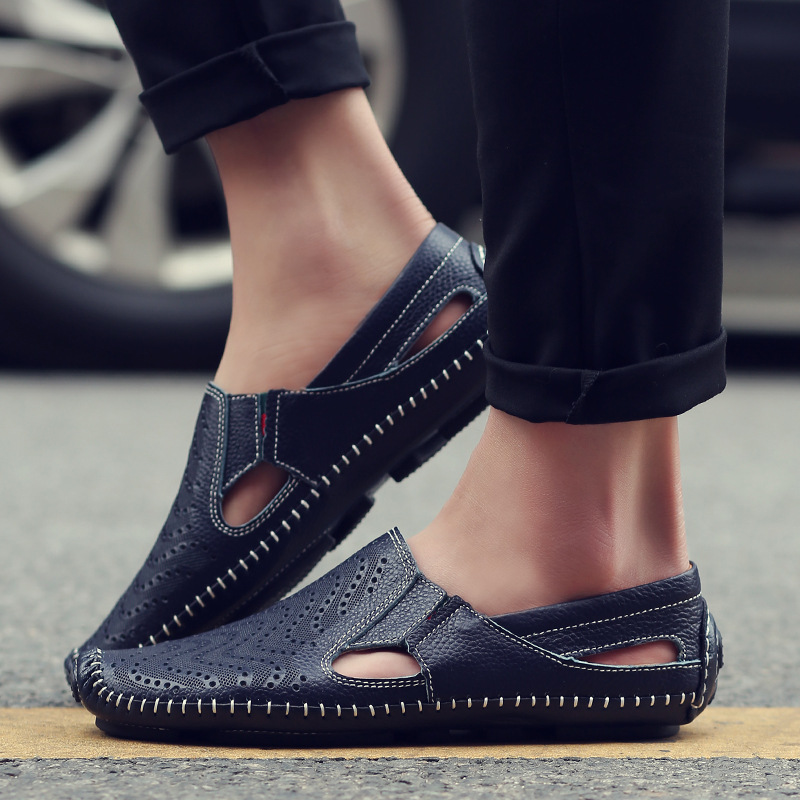 Jasper | Classic Perforated Men Slides with Woven Stitch Detail