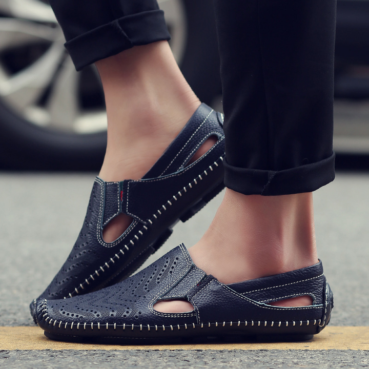 Jasper | Classic Perforated Men Slides with Woven Stitch Detail