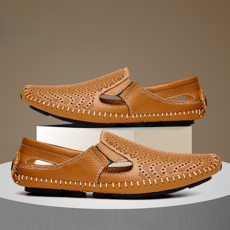 Jasper | Classic Perforated Men Slides with Woven Stitch Detail