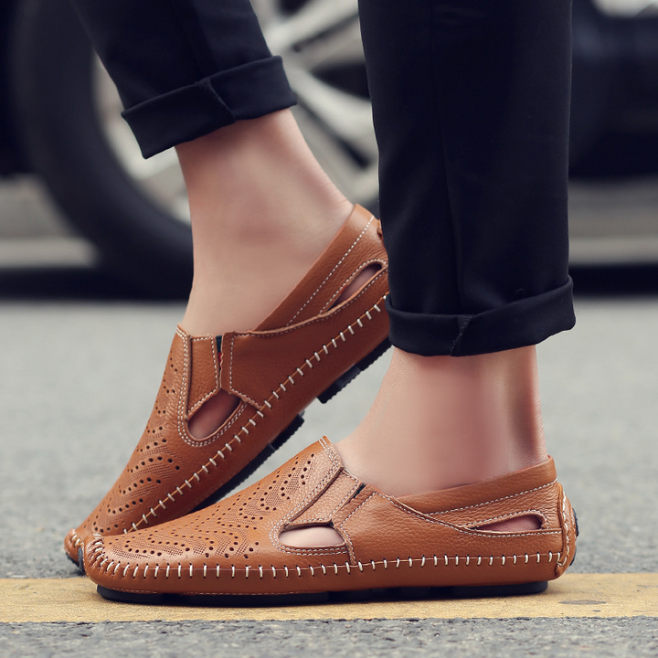 Jasper | Classic Perforated Men Slides with Woven Stitch Detail