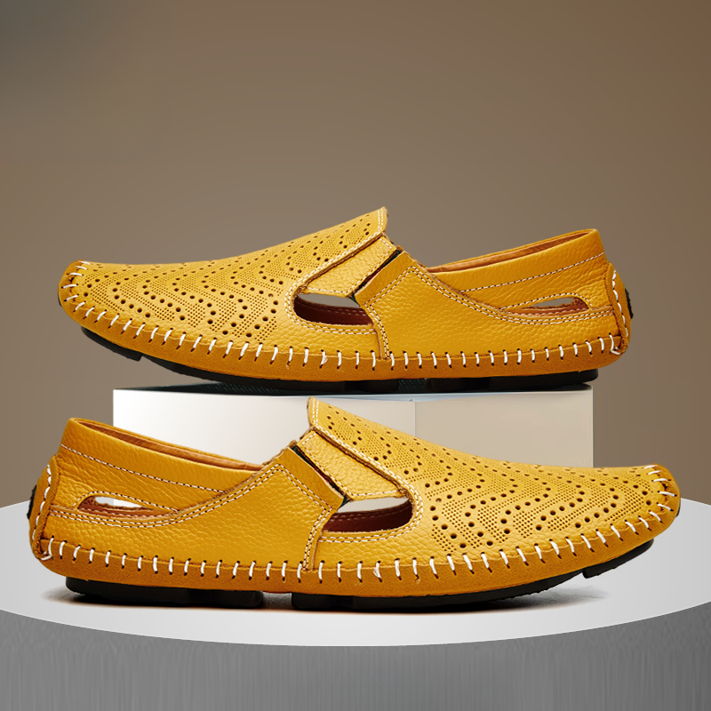 Jasper | Classic Perforated Men Slides with Woven Stitch Detail