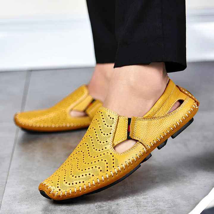 Jasper | Classic Perforated Men Slides with Woven Stitch Detail