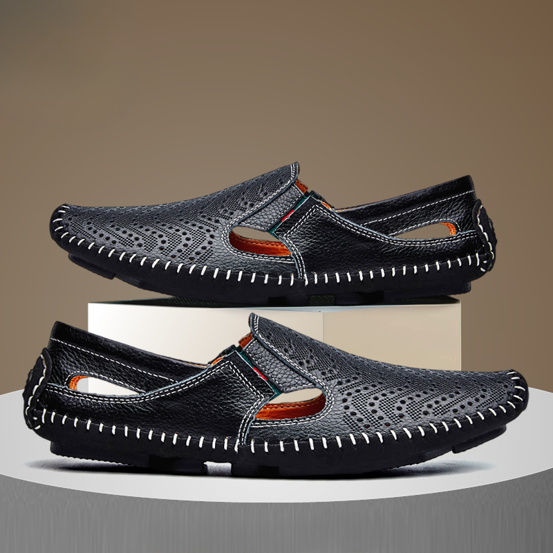 Jasper | Classic Perforated Men Slides with Woven Stitch Detail