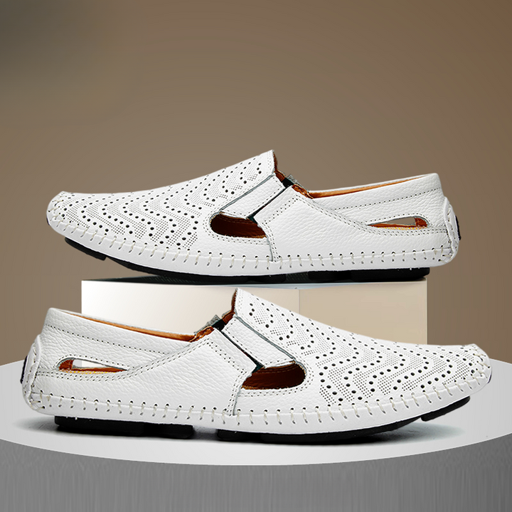 Jasper | Classic Perforated Men Slides with Woven Stitch Detail