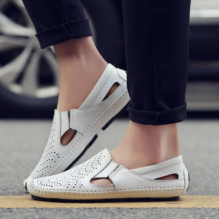 Jasper | Classic Perforated Men Slides with Woven Stitch Detail