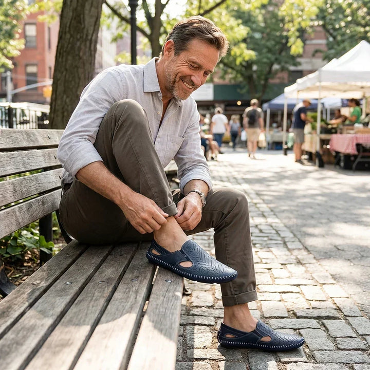 Jasper | Classic Perforated Men Slides with Woven Stitch Detail