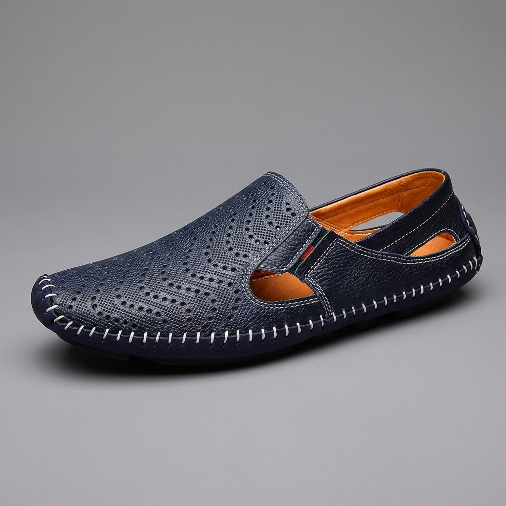 Jasper | Classic Perforated Men Slides with Woven Stitch Detail