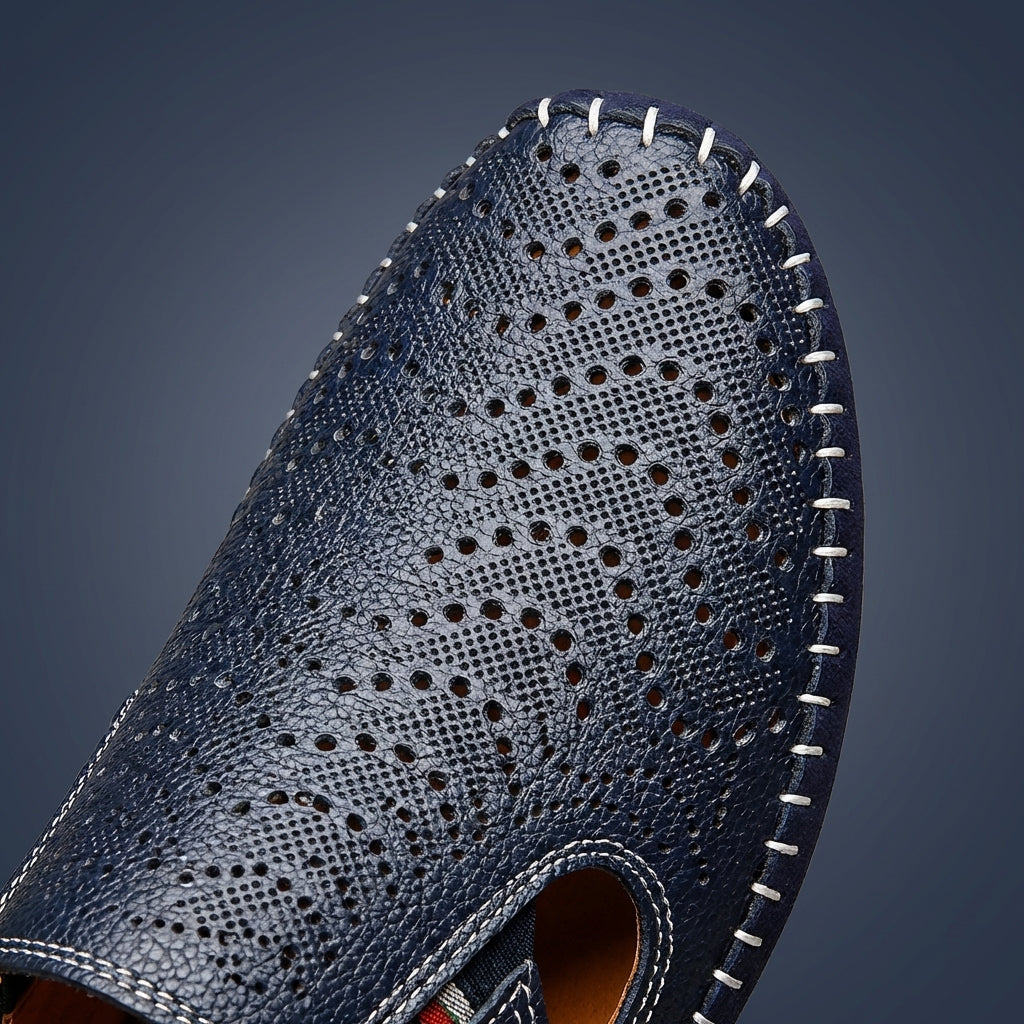 Jasper | Classic Perforated Men Slides with Woven Stitch Detail