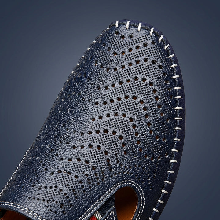 Jasper | Classic Perforated Men Slides with Woven Stitch Detail