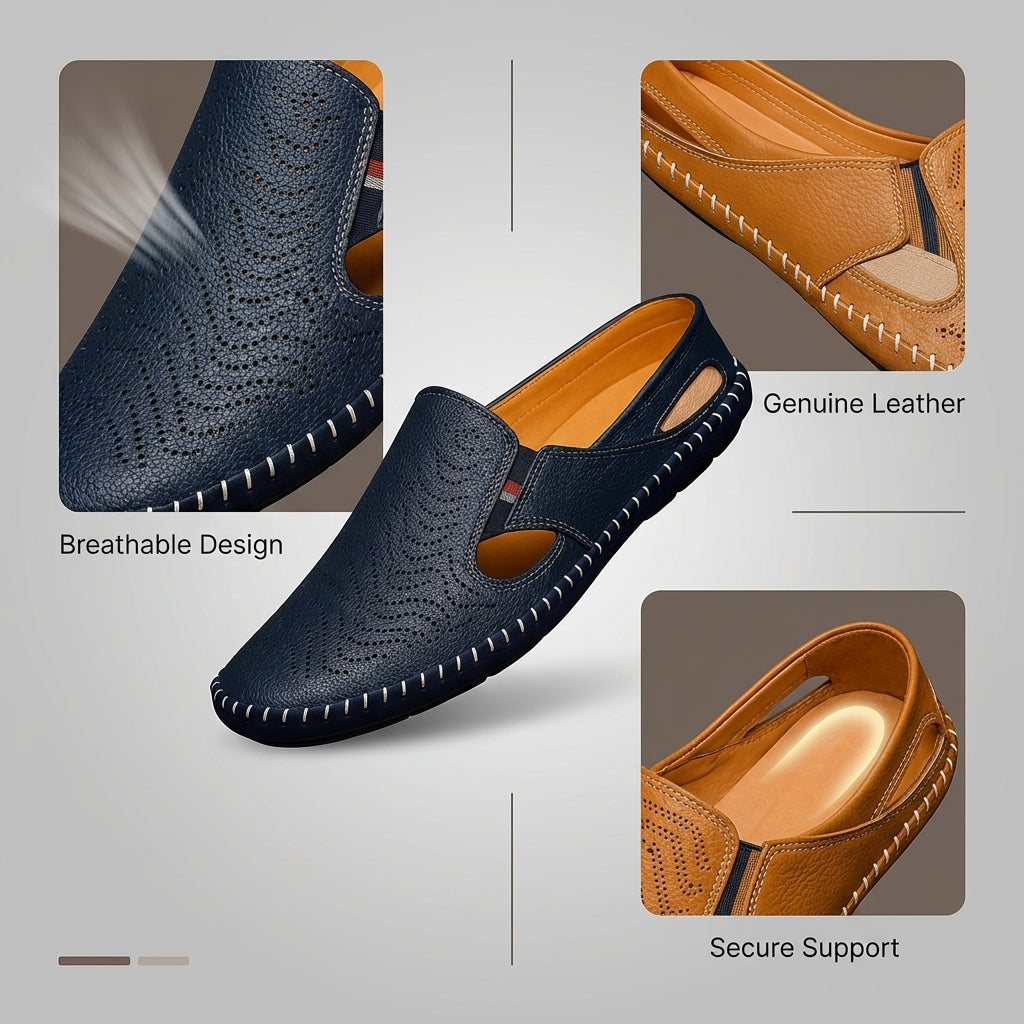 Jasper | Classic Perforated Men Slides with Woven Stitch Detail