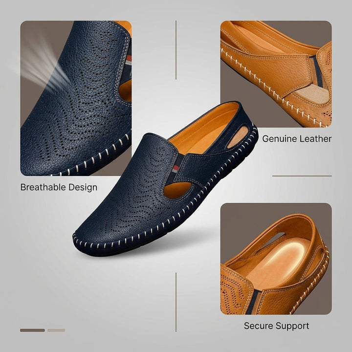 Jasper | Classic Perforated Men Slides with Woven Stitch Detail