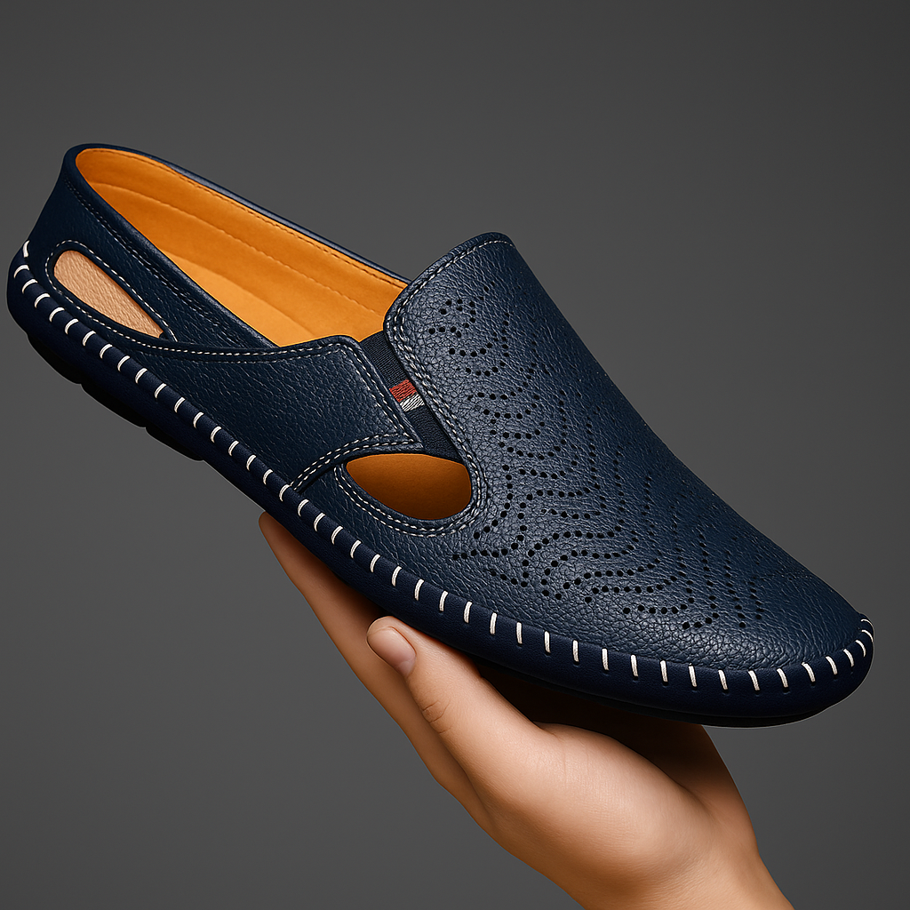 Jasper | Classic Perforated Men Slides with Woven Stitch Detail