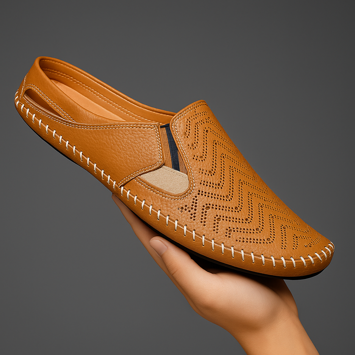 Jasper | Classic Perforated Men Slides with Woven Stitch Detail