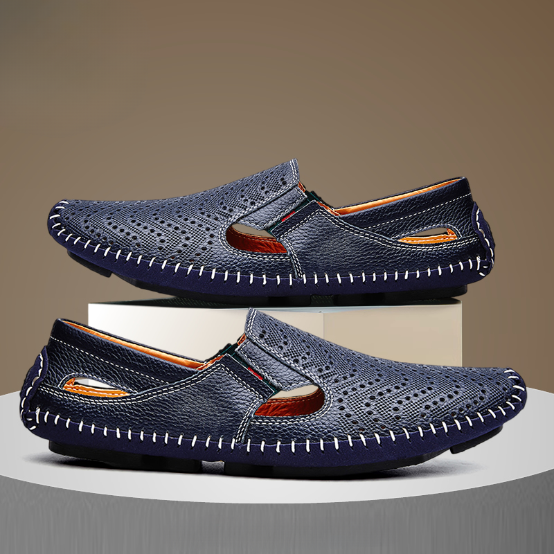 Jasper | Classic Perforated Men Slides with Woven Stitch Detail