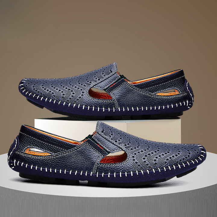 Jasper | Classic Perforated Men Slides with Woven Stitch Detail