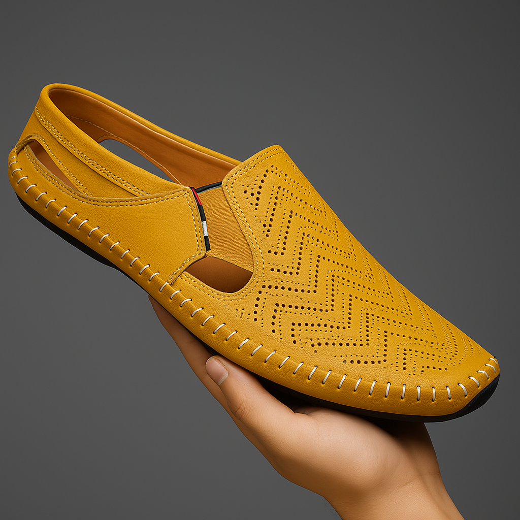 Jasper | Classic Perforated Men Slides with Woven Stitch Detail