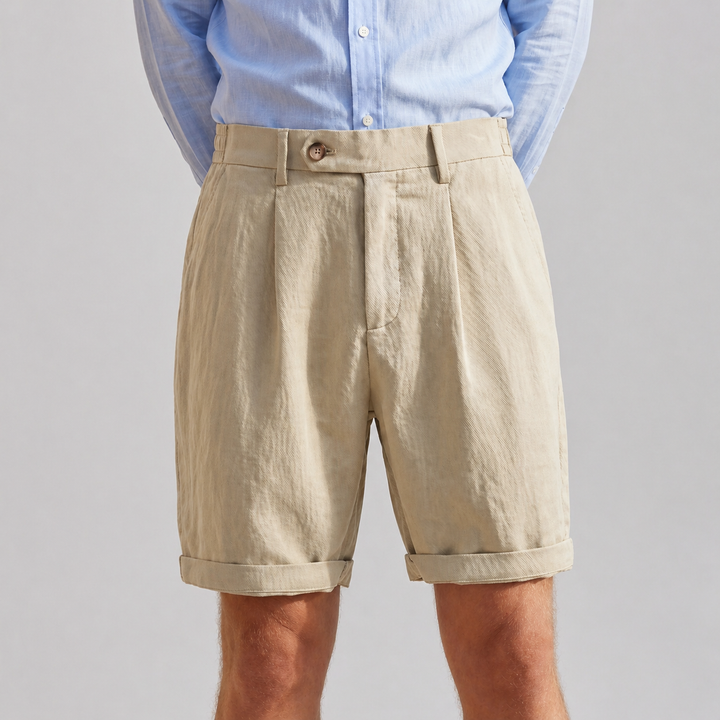 Julian | Classic Pleated Linen Shorts with Turn-Up Cuff