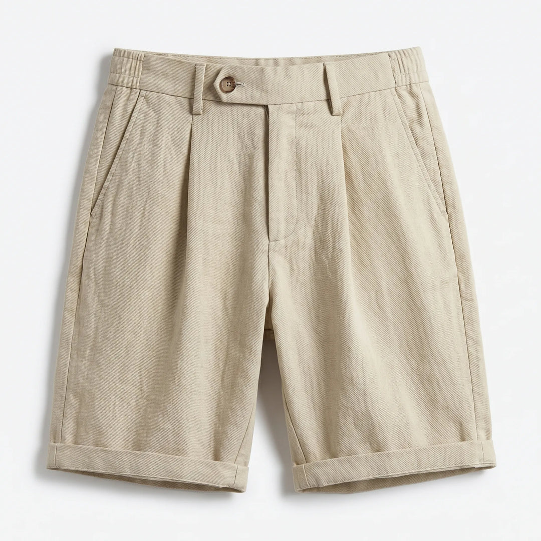 Julian | Classic Pleated Linen Shorts with Turn-Up Cuff